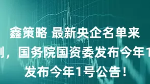 鑫策略 最新央企名单来了！刚刚，国务院国资委发布今年1号公告！